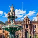 Cusco Plaza De Armas Pachacutec Fountain Cathedral