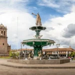Cusco Plaza De Armas Panoramic Fountain